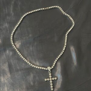 Cubic Zirconia Silver Cross Tennis Chain